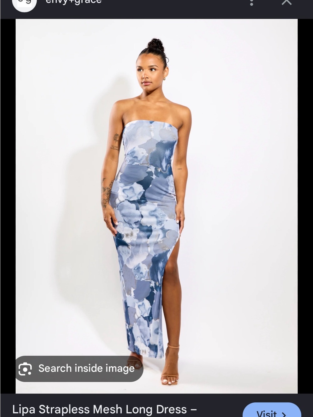 Lovely Day Strapless Blue Marble Maxi Dress with Side Slit
